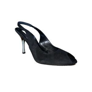 Via Spiga Uzzi Black Suede Peep Toe Slingback Womens Size 10 NEW